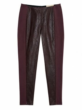 Soft Surroundings Mixed Media Faux Leather Ankle Leggings deep plum/burgundy M